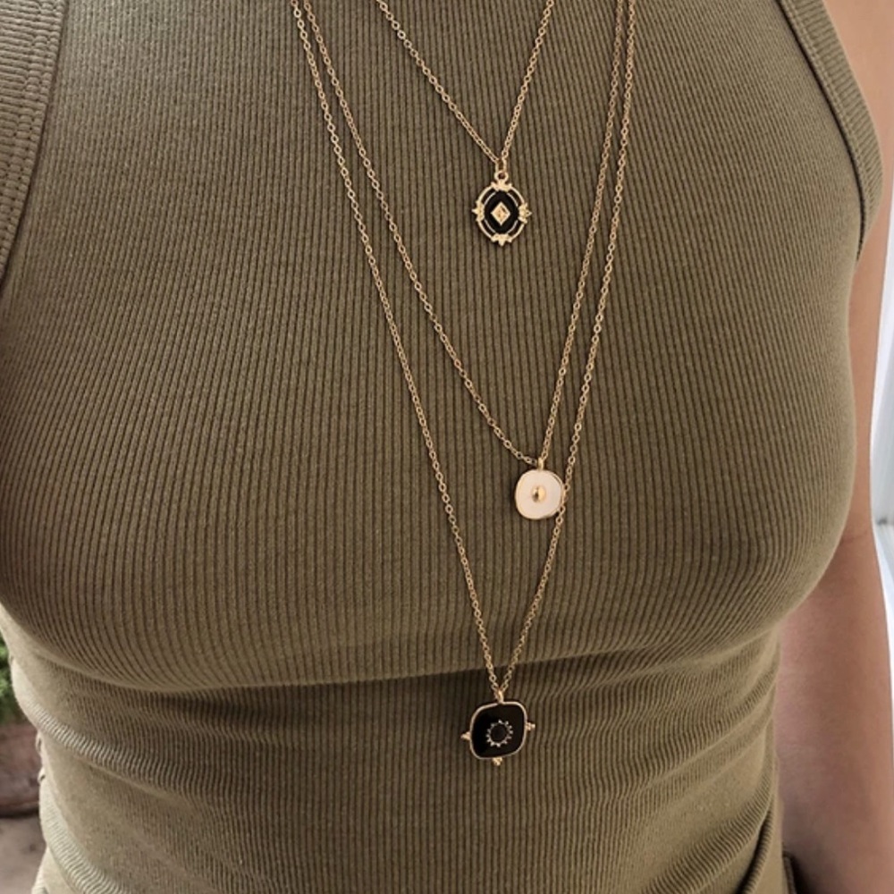 Dainty Multi Layered Gold Necklace & Pendant | 3 Layer Long Vintage Necklace